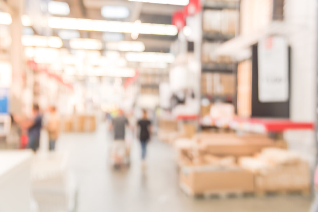 Abstract blur customer shopping at furniture warehouse in USA